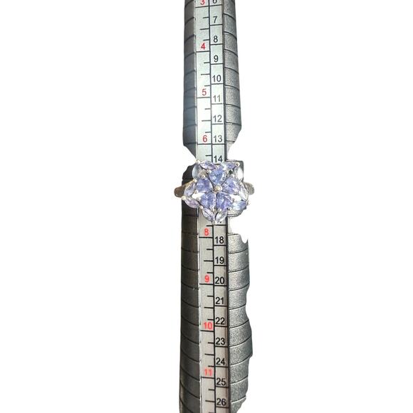 Tanzanite, White Topaz solid sterling silver cluster women's ring Sz 7 - Picture 1 of 4